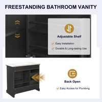 VanityFus 36-in Black Bathroom Vanity Single Sink Combo Ceramic Top 1 Soft Close Door 4 drawers Adjustable Shelves
