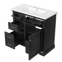 VanityFus 36-in Black Bathroom Vanity Single Sink Combo Ceramic Top 1 Soft Close Door 4 drawers Adjustable Shelves