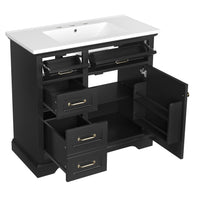 VanityFus 36-in Black Bathroom Vanity Single Sink Combo Ceramic Top 1 Soft Close Door 4 drawers Adjustable Shelves