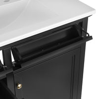VanityFus 36-in Black Bathroom Vanity Single Sink Combo Ceramic Top 1 Soft Close Door 4 drawers Adjustable Shelves