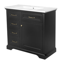 VanityFus 36-in Black Bathroom Vanity Single Sink Combo Ceramic Top 1 Soft Close Door 4 drawers Adjustable Shelves