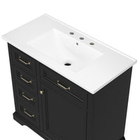 VanityFus 36-in Black Bathroom Vanity Single Sink Combo Ceramic Top 1 Soft Close Door 4 drawers Adjustable Shelves