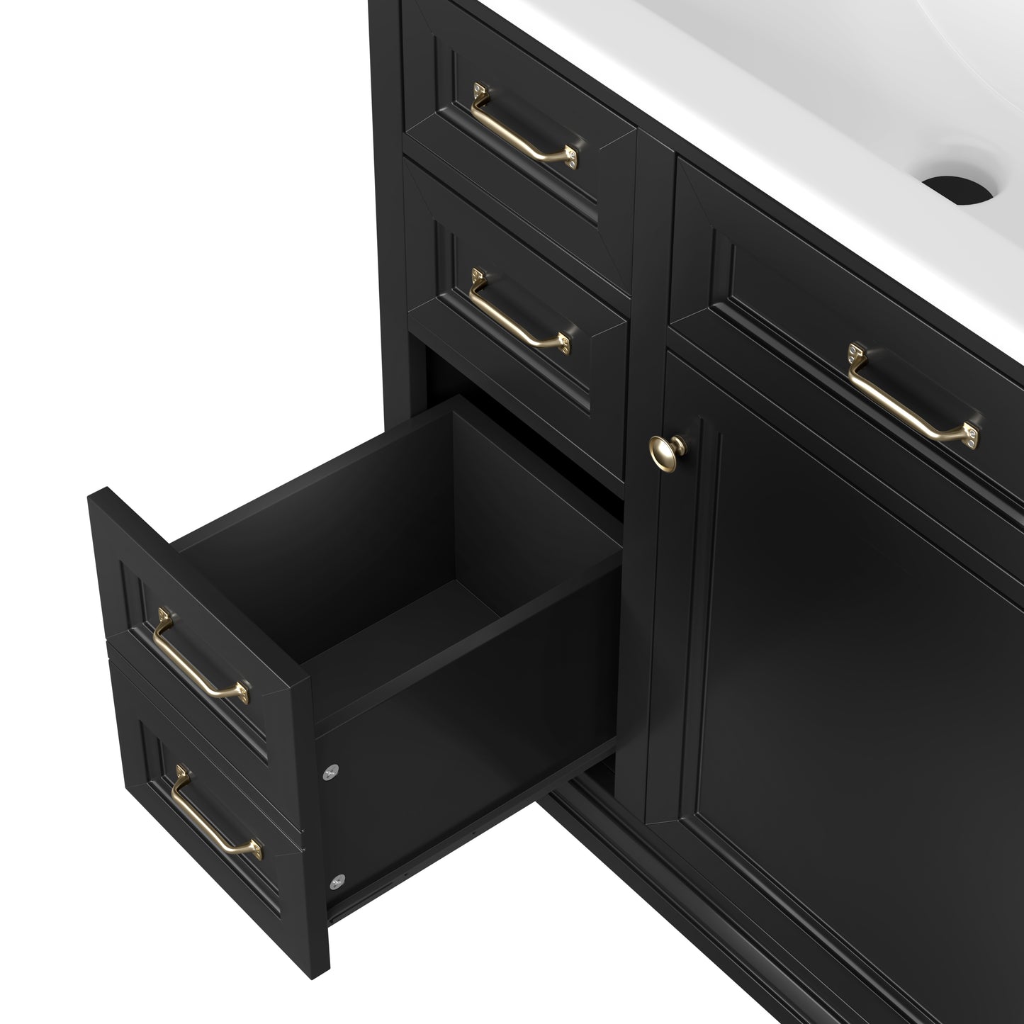 VanityFus 36-in Black Bathroom Vanity Single Sink Combo Ceramic Top 1 Soft Close Door 4 drawers Adjustable Shelves