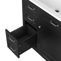 VanityFus 36-in Black Bathroom Vanity Single Sink Combo Ceramic Top 1 Soft Close Door 4 drawers Adjustable Shelves