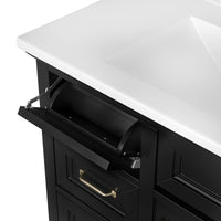 VanityFus 36-in Black Bathroom Vanity Single Sink Combo Ceramic Top 1 Soft Close Door 4 drawers Adjustable Shelves
