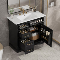 VanityFus 36-in Black Bathroom Vanity Single Sink Combo Ceramic Top 1 Soft Close Door 4 drawers Adjustable Shelves