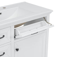 VanityFus 36-in White Bathroom Vanity Single Sink Combo Ceramic Top 1 Soft Close Door 4 drawers Adjustable Shelves