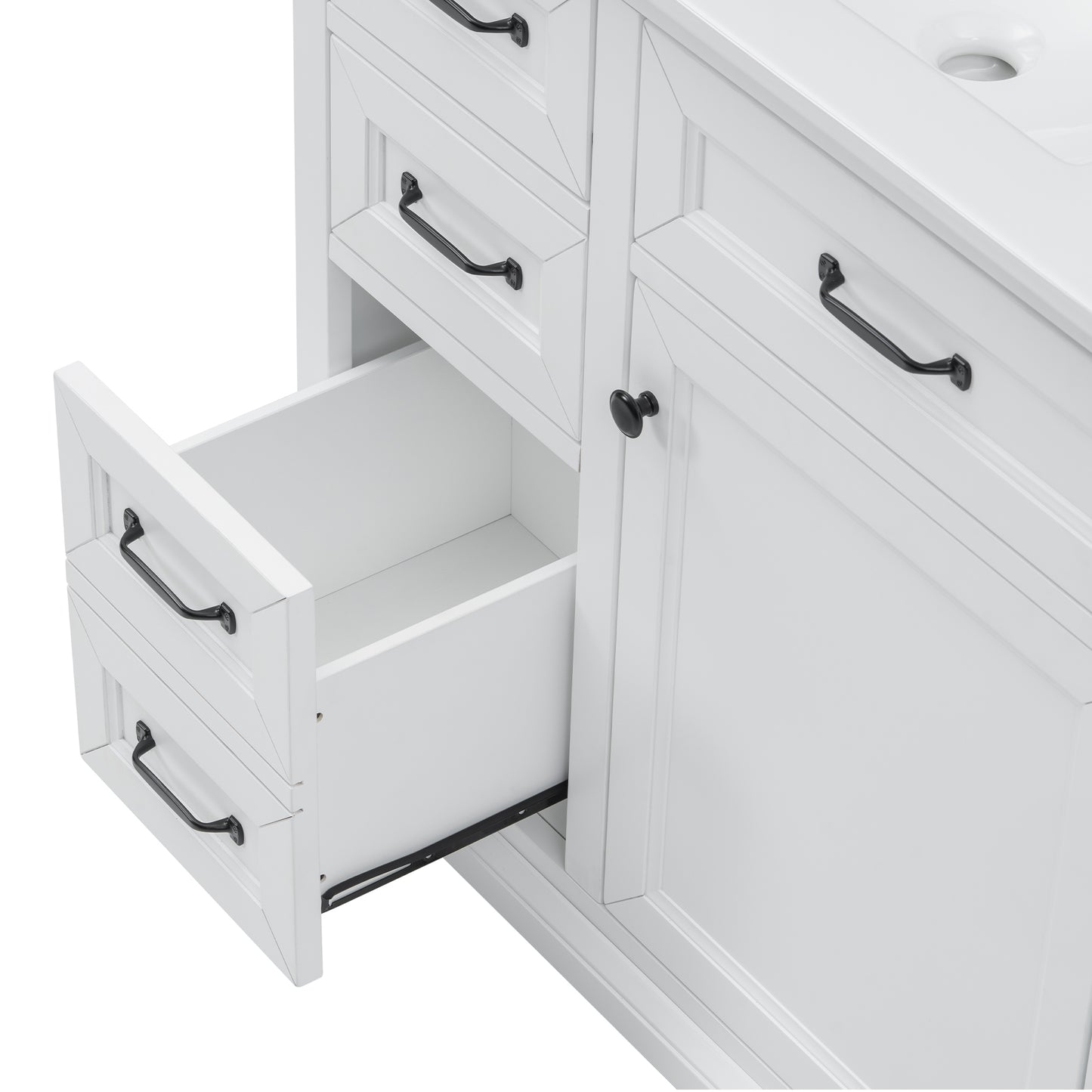 VanityFus 36-in White Bathroom Vanity Single Sink Combo Ceramic Top 1 Soft Close Door 4 drawers Adjustable Shelves