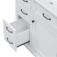 VanityFus 36-in White Bathroom Vanity Single Sink Combo Ceramic Top 1 Soft Close Door 4 drawers Adjustable Shelves