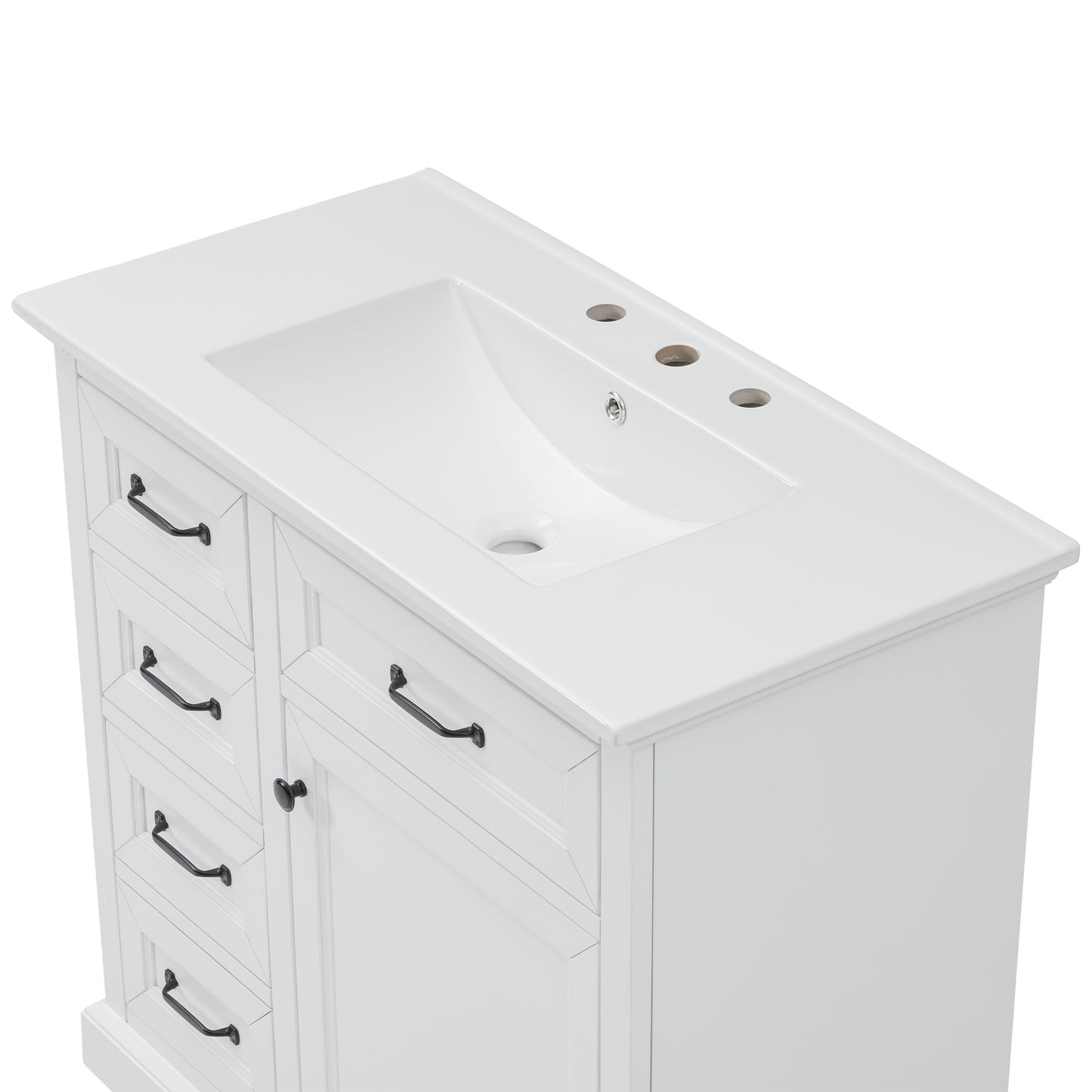 VanityFus 36-in White Bathroom Vanity Single Sink Combo Ceramic Top 1 Soft Close Door 4 drawers Adjustable Shelves