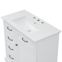 VanityFus 36-in White Bathroom Vanity Single Sink Combo Ceramic Top 1 Soft Close Door 4 drawers Adjustable Shelves