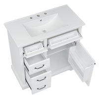 VanityFus 36-in White Bathroom Vanity Single Sink Combo Ceramic Top 1 Soft Close Door 4 drawers Adjustable Shelves