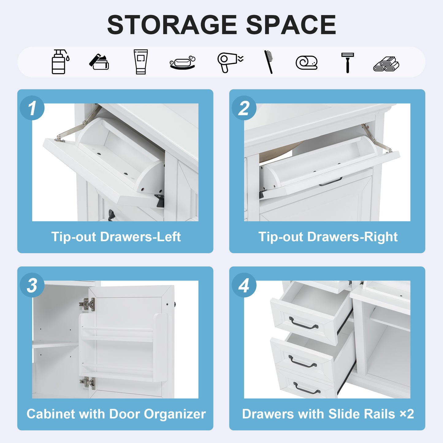 VanityFus 36-in White Bathroom Vanity Single Sink Combo Ceramic Top 1 Soft Close Door 4 drawers Adjustable Shelves