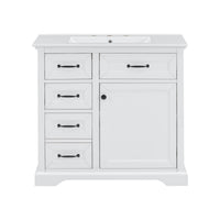 VanityFus 36-in White Bathroom Vanity Single Sink Combo Ceramic Top 1 Soft Close Door 4 drawers Adjustable Shelves