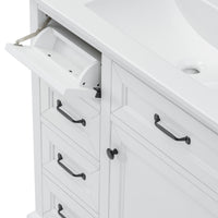 VanityFus 36-in White Bathroom Vanity Single Sink Combo Ceramic Top 1 Soft Close Door 4 drawers Adjustable Shelves