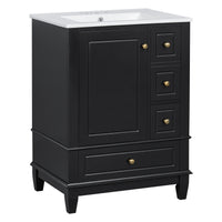 VanityFus 24-in Black Bathroom Vanity Single Sink Combo Ceramic Top 1 Soft Close Door 3 drawers Undermount