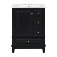 VanityFus 24-in Black Bathroom Vanity Single Sink Combo Ceramic Top 1 Soft Close Door 3 drawers Undermount
