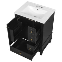 VanityFus 24-in Black Bathroom Vanity Single Sink Combo Ceramic Top 1 Soft Close Door 3 drawers Undermount