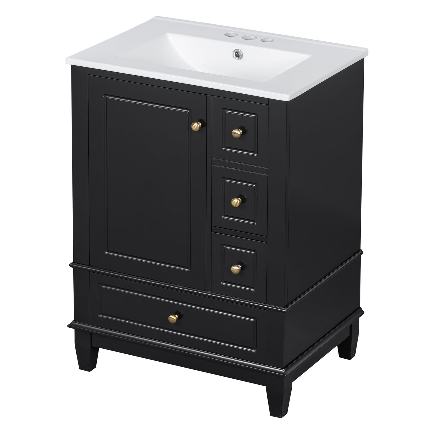 VanityFus 24-in Black Bathroom Vanity Single Sink Combo Ceramic Top 1 Soft Close Door 3 drawers Undermount