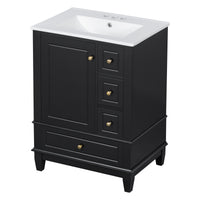 VanityFus 24-in Black Bathroom Vanity Single Sink Combo Ceramic Top 1 Soft Close Door 3 drawers Undermount