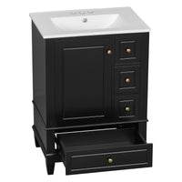 VanityFus 24-in Black Bathroom Vanity Single Sink Combo Ceramic Top 1 Soft Close Door 3 drawers Undermount