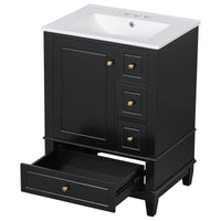 VanityFus 24-in Black Bathroom Vanity Single Sink Combo Ceramic Top 1 Soft Close Door 3 drawers Undermount