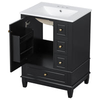 VanityFus 24-in Black Bathroom Vanity Single Sink Combo Ceramic Top 1 Soft Close Door 3 drawers Undermount