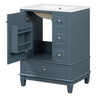 VanityFus 24-in Blue Grey Bathroom Vanity Single Sink Combo Ceramic Top 1 Soft Close Door 3 drawers Undermount