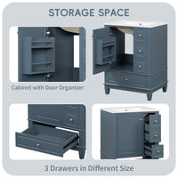 VanityFus 24-in Blue Grey Bathroom Vanity Single Sink Combo Ceramic Top 1 Soft Close Door 3 drawers Undermount
