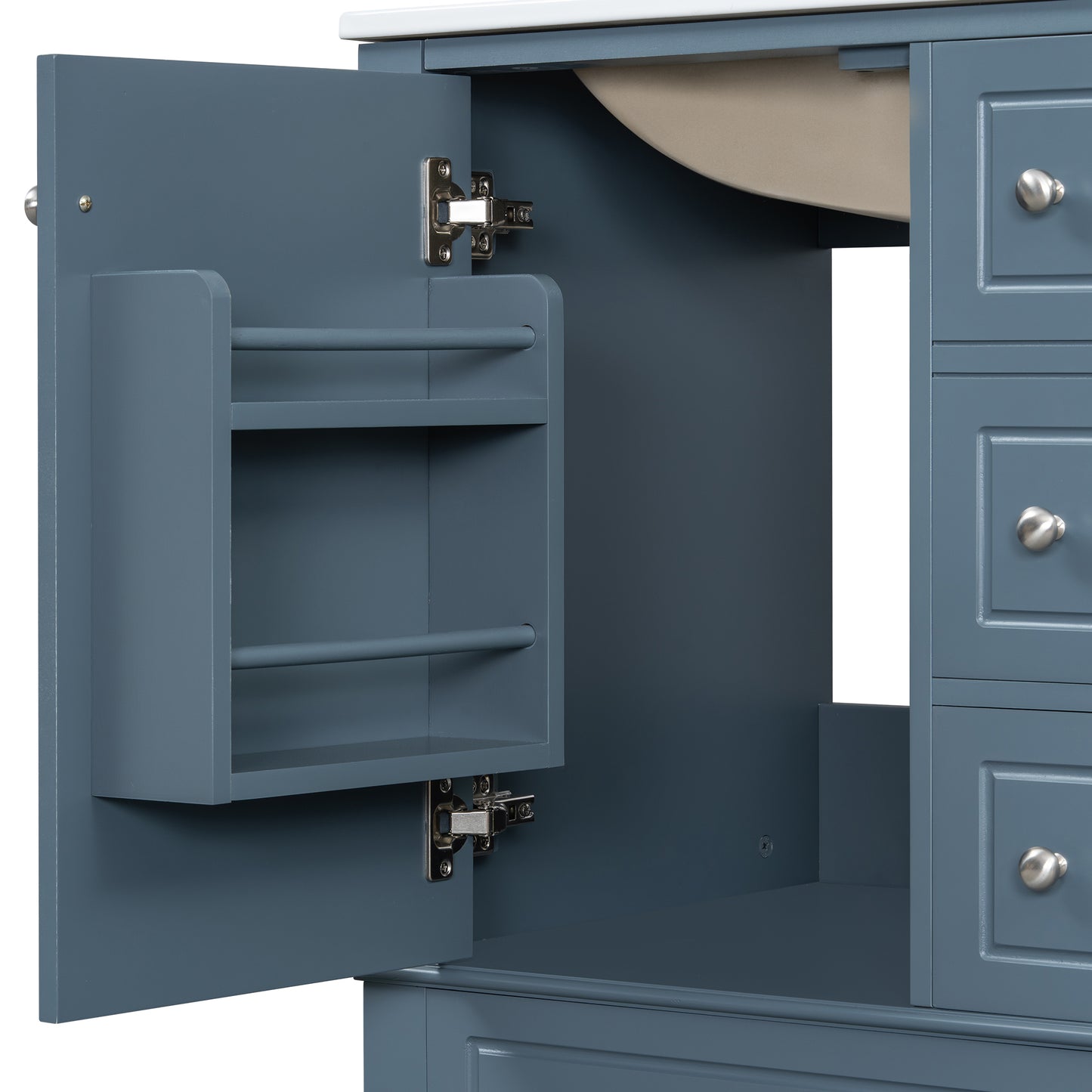 VanityFus 24-in Blue Grey Bathroom Vanity Single Sink Combo Ceramic Top 1 Soft Close Door 3 drawers Undermount
