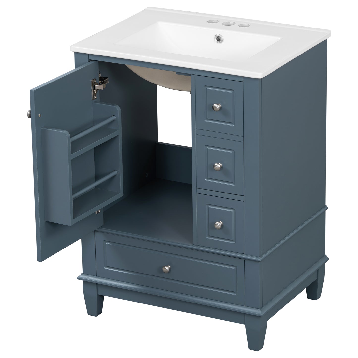 VanityFus 24-in Blue Grey Bathroom Vanity Single Sink Combo Ceramic Top 1 Soft Close Door 3 drawers Undermount