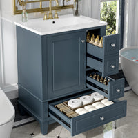 VanityFus 24-in Blue Grey Bathroom Vanity Single Sink Combo Ceramic Top 1 Soft Close Door 3 drawers Undermount