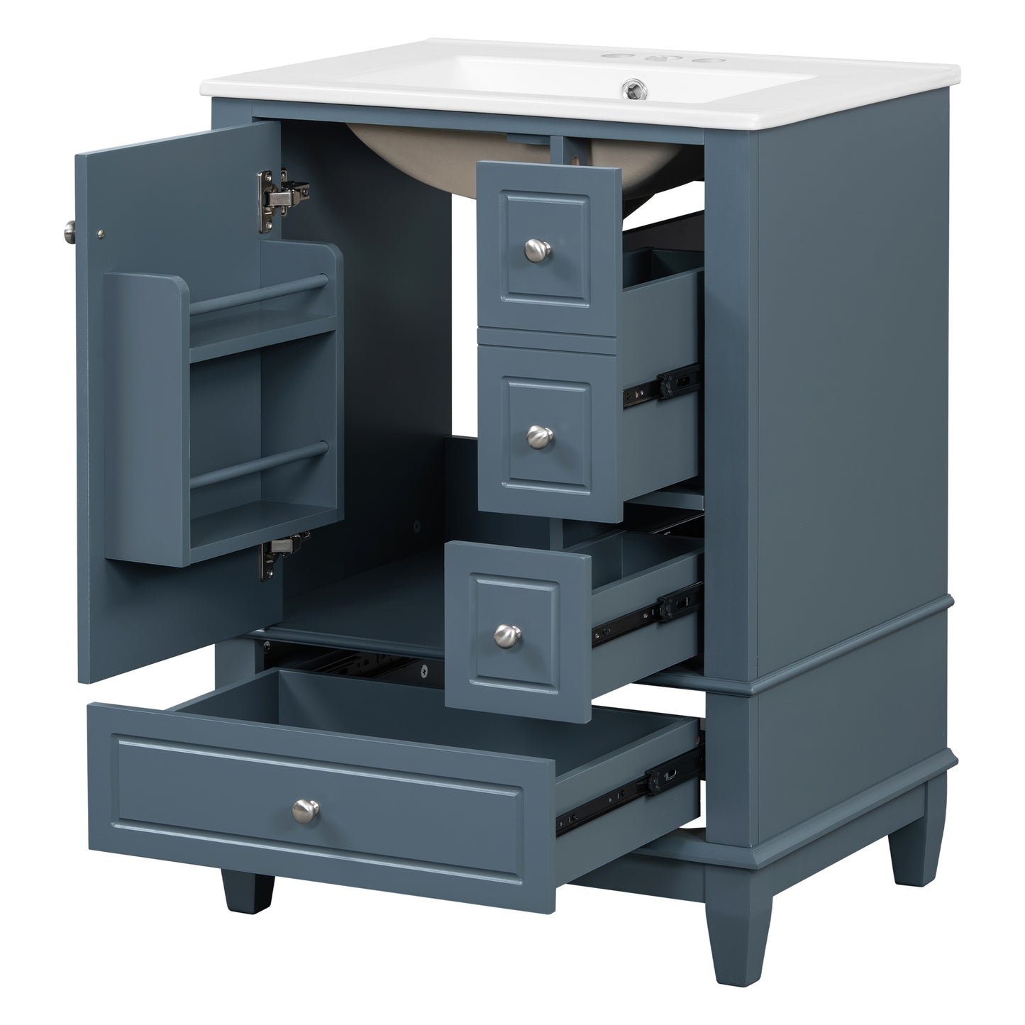 VanityFus 24-in Blue Grey Bathroom Vanity Single Sink Combo Ceramic Top 1 Soft Close Door 3 drawers Undermount