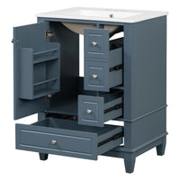 VanityFus 24-in Blue Grey Bathroom Vanity Single Sink Combo Ceramic Top 1 Soft Close Door 3 drawers Undermount