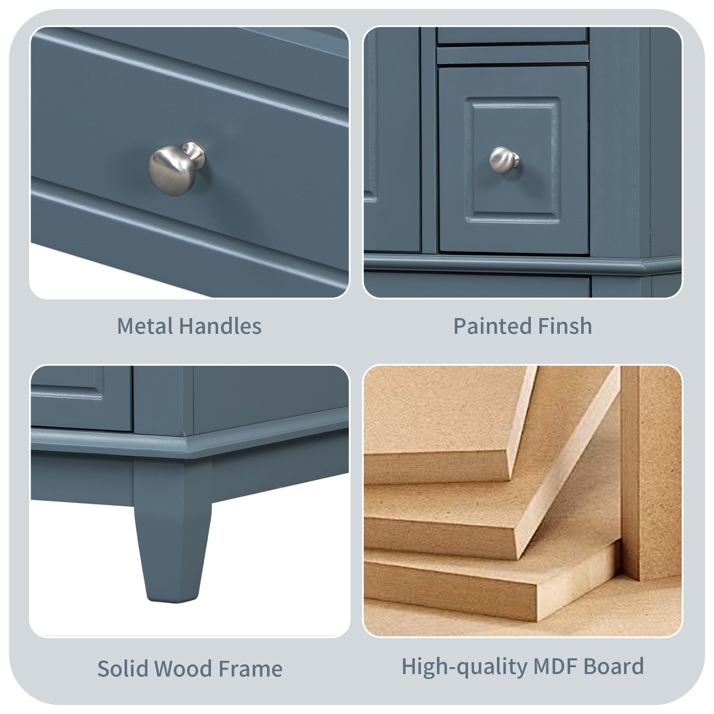 VanityFus 24-in Blue Grey Bathroom Vanity Single Sink Combo Ceramic Top 1 Soft Close Door 3 drawers Undermount