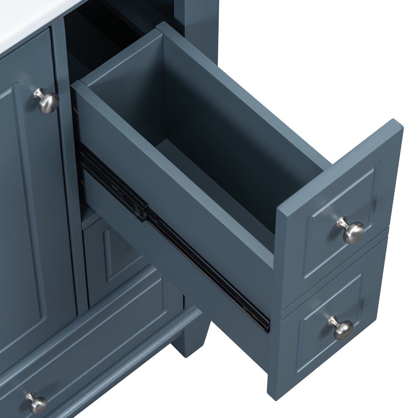 VanityFus 24-in Blue Grey Bathroom Vanity Single Sink Combo Ceramic Top 1 Soft Close Door 3 drawers Undermount