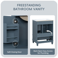 VanityFus 24-in Blue Grey Bathroom Vanity Single Sink Combo Ceramic Top 1 Soft Close Door 3 drawers Undermount
