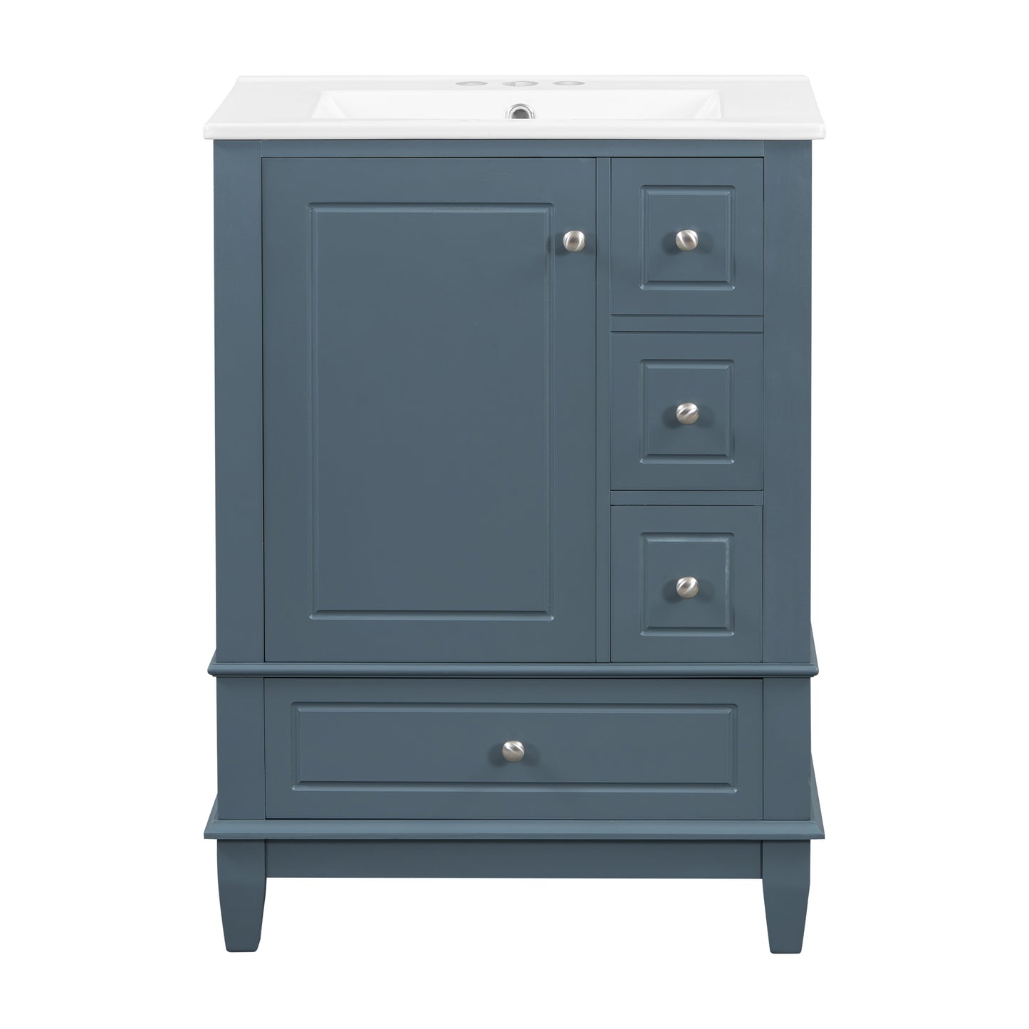 VanityFus 24-in Blue Grey Bathroom Vanity Single Sink Combo Ceramic Top 1 Soft Close Door 3 drawers Undermount