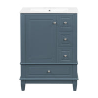 VanityFus 24-in Blue Grey Bathroom Vanity Single Sink Combo Ceramic Top 1 Soft Close Door 3 drawers Undermount