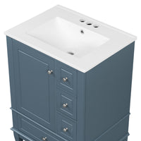VanityFus 24-in Blue Grey Bathroom Vanity Single Sink Combo Ceramic Top 1 Soft Close Door 3 drawers Undermount