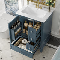 VanityFus 24-in Blue Grey Bathroom Vanity Single Sink Combo Ceramic Top 1 Soft Close Door 3 drawers Undermount