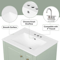 VanityFus 24-in Bathroom Vanity Green Single Sink Combo with Ceramic Top 1 Soft Close Door 3 Drawers