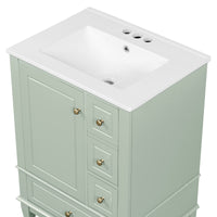 VanityFus 24-in Bathroom Vanity Green Single Sink Combo with Ceramic Top 1 Soft Close Door 3 Drawers