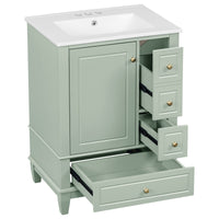 VanityFus 24-in Bathroom Vanity Green Single Sink Combo with Ceramic Top 1 Soft Close Door 3 Drawers