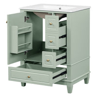 VanityFus 24-in Bathroom Vanity Green Single Sink Combo with Ceramic Top 1 Soft Close Door 3 Drawers