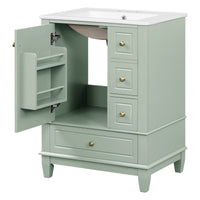 VanityFus 24-in Bathroom Vanity Green Single Sink Combo with Ceramic Top 1 Soft Close Door 3 Drawers