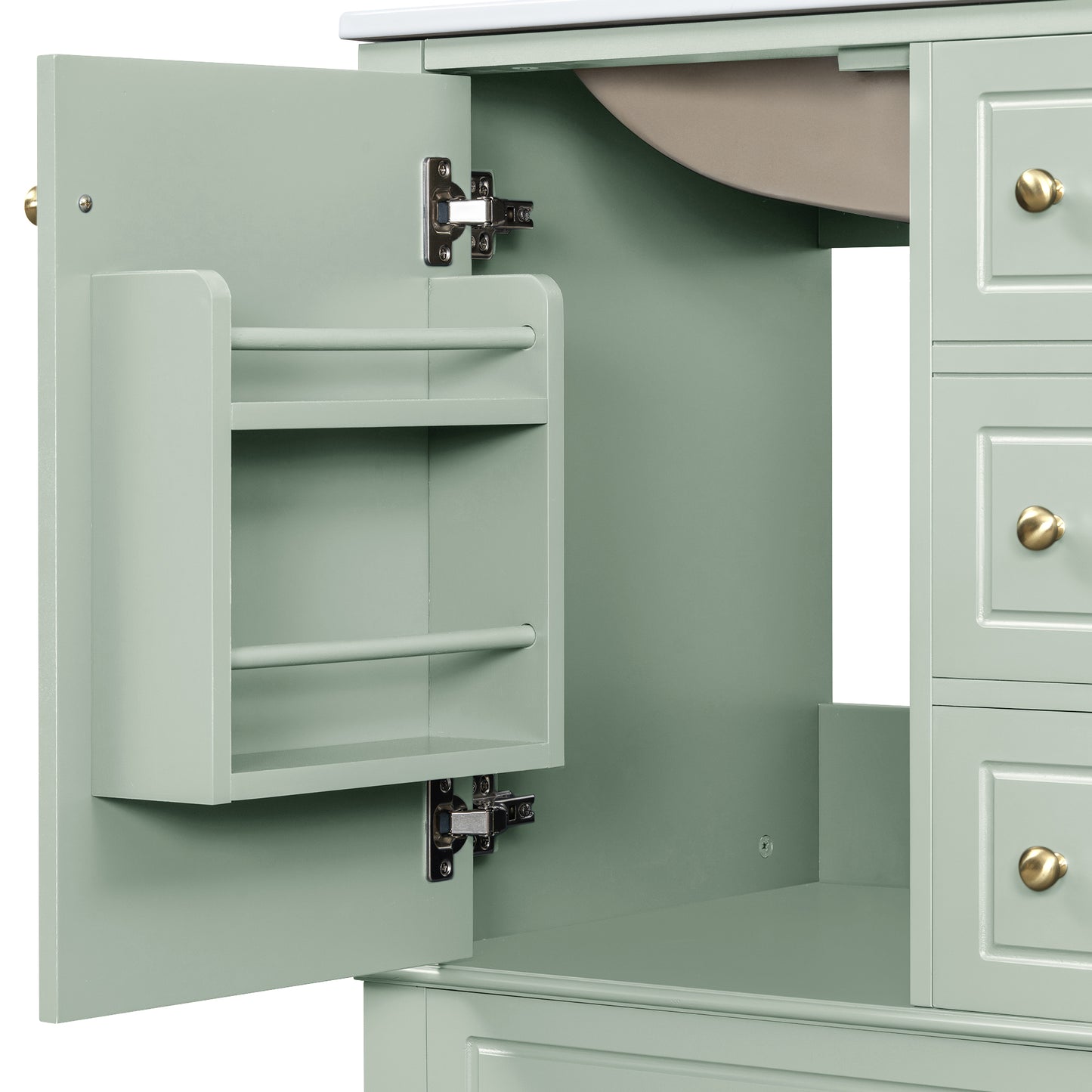VanityFus 24-in Bathroom Vanity Green Single Sink Combo with Ceramic Top 1 Soft Close Door 3 Drawers