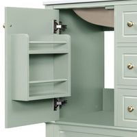 VanityFus 24-in Bathroom Vanity Green Single Sink Combo with Ceramic Top 1 Soft Close Door 3 Drawers