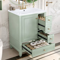 VanityFus 24-in Bathroom Vanity Green Single Sink Combo with Ceramic Top 1 Soft Close Door 3 Drawers