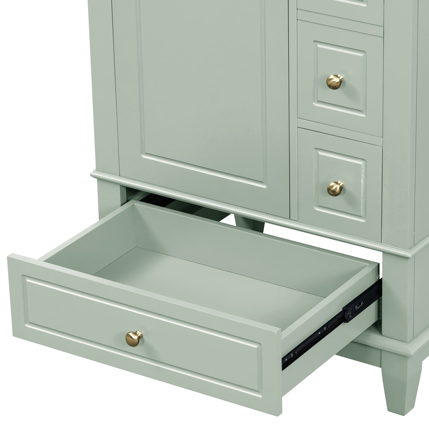 VanityFus 24-in Bathroom Vanity Green Single Sink Combo with Ceramic Top 1 Soft Close Door 3 Drawers
